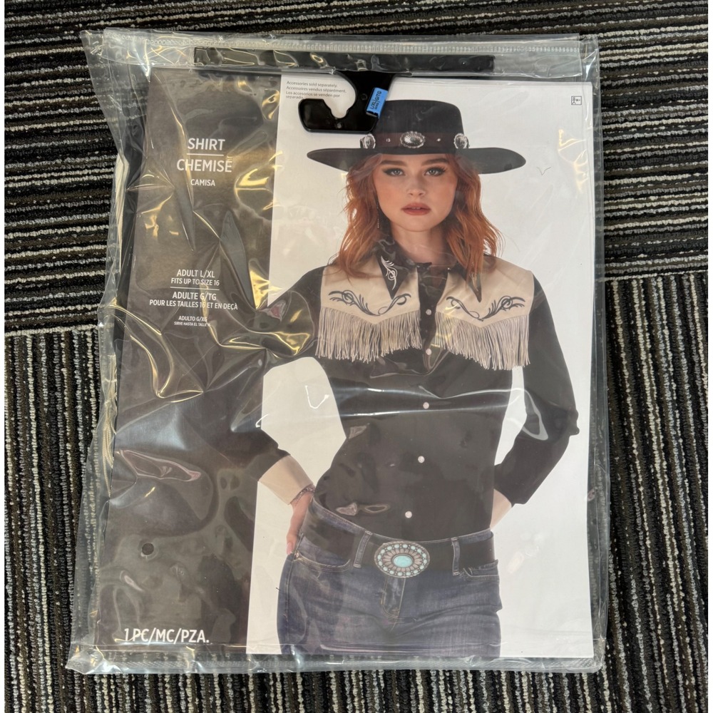 Amscan Western Cowgirl Costume Shirt Black Fringe Embroidery Adult L/XL Size 16